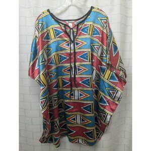Winlar Short Kaftan MuuMuu House Dress Women's 1X Petite Tribal Colorful VTG